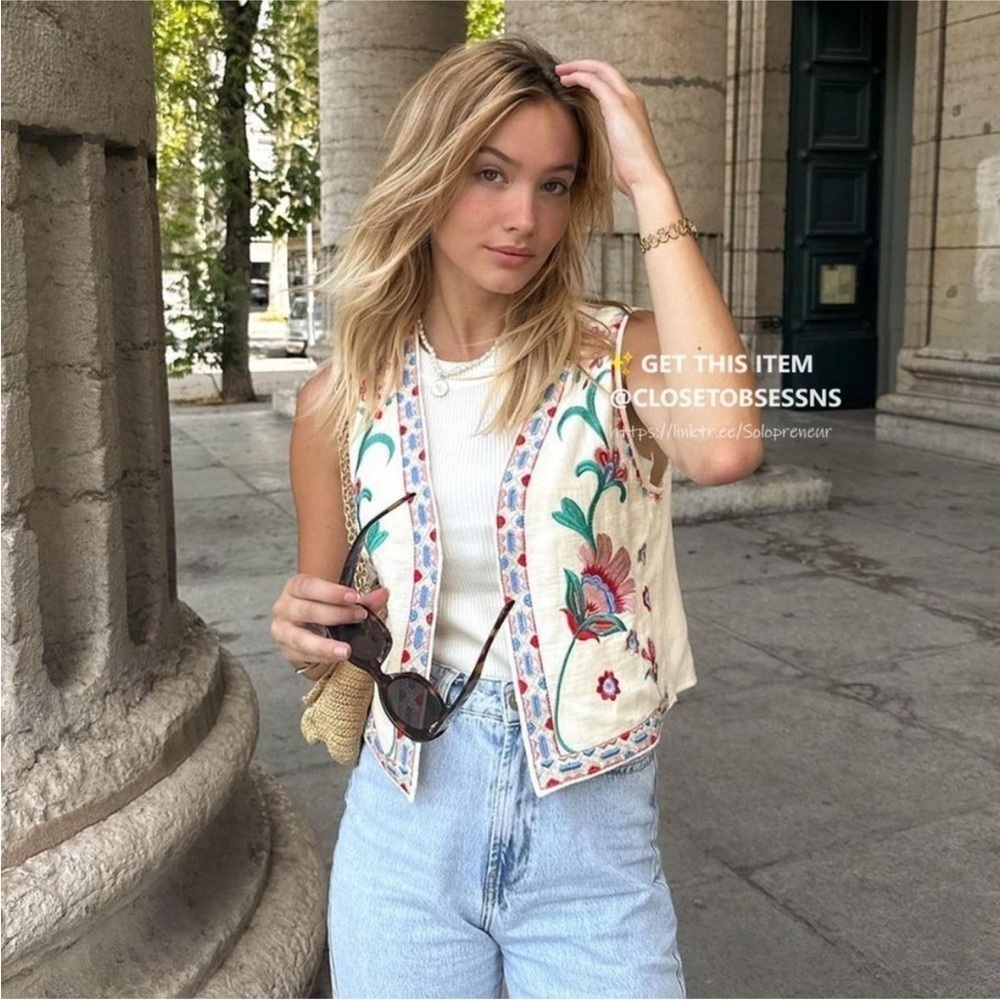 Zara open front embroidered vest 6895/224 - Picture 13 of 16